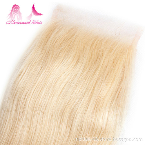 Hair European Wavy Natural Blonde 613 Soft Wholesale Cheap Silky Straight Style Wave 13*4  Hair Closure